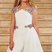 economico Abiti da damigella-Tute abito da fiori per ragazze in lunghezza al pavimento matrimonio sulla spiaggia prima comunione carino abito da ballo in chiffon con perline elegante taglie da 3 a 16 anni abito da impressionare
