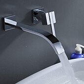 abordables Soporte para pared-Grifos para lavabo de baño, cascada de latón, estilo moderno, montaje en pared, monomando, dos orificios, acabado cromado, grifo de baño con interruptor frío y caliente