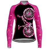 cheap Women's Jerseys-Women's Cycling Jersey Graphic Funny Long Sleeve Bike Jersey Top with 3 Rear Pockets Mountain Bike MTB Road Bike Cycling Quick Dry Reflective Strips Back Pocket Moisture Wicking Sports Rose Red