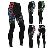 abordables Pantalons, shorts et jupes pour femmes-Femme Cuissard Long Collant Velo Vélo Pantalons Collants VTT Vélo tout terrain Vélo Route Des sports Graphic Botanique Floral Noël laid Chaud La peau 3 densités Respirable Séchage rapide Noir Rouge