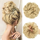 cheap Chignons-Messy Hair Buns Hair Piece Curly Hair Scrunchies for Women Girls Hairpieces Wavy Donut Hair Pieces Hair Bun Updo Hair Chignons