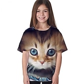 economico Animali 3D della Ragazza-Bambino Da ragazza maglietta Animali Informale Manica corta Girocollo stile sveglio 7-13 anni Estate Nero Bianco Blu marino
