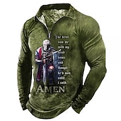 cheap Men&#039;s Vintage Polo-Men&#039;s Knights Templar Zip Polo Shirts Golf Shirt Long Sleeve Polo Shirts Collared Shirts Vintage Casual Vacation Wear Festival Wear Party Outfits 3D Print Quarter Zip Polo Black Blue Green