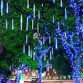 זול מוצרים עם חיבור לחשמל-led מטאורים גשם אורות 30 ס"מ 11.8 אינץ' 8 צינורות 192 led נטיפי קרח שלג נופל אורות נצנצים כוכב חיצוני טיפת גשם אורות חג המולד מסיבת חתונה חג קישוט עץ