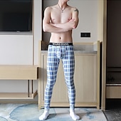お買い得  スリープボトム-男性用 長袖アンダーシャツ あったかインナー サーマルパンツ グリッド / タータンチェック グラフィック ベーシック シンプル カジュアル 家 日常 コットン ウォーム 高通気性 ロングパンツ パンツ 弾性ウエスト 冬 秋 レイクブルー ブルー