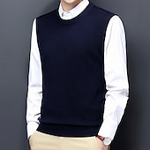cheap Men&#039;s Pullover Sweater-Men&#039;s Sweater Vest Dress Sweater Wool Sweater Pullover Sweater Jumper Ribbed Knit Knitted Solid Color Crew Neck Keep Warm Modern Contemporary Work Daily Wear Clothing Apparel Sleeveless Spring &amp;  Fall