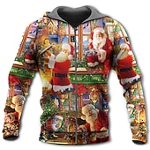 baratos Traje de cena de Natal-natal masculino cena de natal 3d moletons gráfico jaqueta com zíper completo vermelho verde com capuz papai noel estampas algodão feio