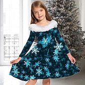 preiswerte Weihnachtskleider für Kinder-kinderkleidung Mädchen Kleid Stern Farbverlauf Langarm Casual Pelzkragen Rundhalsausschnitt Elegant bezaubernd Polyester Übers Knie Casual kleid Schaukelkleid A Linie Kleid Herbst Winter 3-10 Jahre
