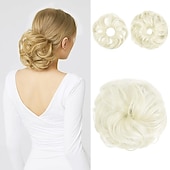 abordables Chignons-2pcs chignon désordonné chignon bouclé ondulé extensions de queue de cheval postiches cheveux chouchous wraps chignon pour femmes filles (plus chignon limité avec une longueur de cheveux plus longue