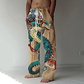 cheap Men&#039;s Printed Casual Pants-Men&#039;s Trousers Summer Pants Beach Pants Drawstring Elastic Waist Front Pocket Dragon Graphic Prints Comfort Soft Casual Daily Fashion Designer White Green