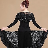 billige Klær til latindans-Latindans Ballroom-dans Topp Blonder Ren Farge Tvinning Dame Ytelse Trening Langermet Høy Polyester