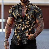 billiga Tropiska växter-Herr Grafisk Löv Tropiska växter Skjorta Hawaii skjorta Aloha skjorta Kortärmad Skjorta Nedvikt Mode Designer Ledigt Gata Dagligen Helgdag Röd grön Svart Svart / Purpur 3D-tryck S M L