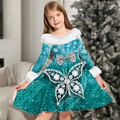 economico Abiti natalizi per bambini-Bambino Da ragazza Vestito Abito fiocco di neve Animali Farfalla Manica lunga Informale Colletto di pelliccia Girocollo Adorabile Giornaliero Poliestere Sopra il ginocchio Abito casual Vestito