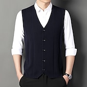 abordables Gilet-Homme Pull Gilet Robe pull Pull en laine A côtes Tricoter Tricoté Rayure Col V Moderne contemporain Coréen Usage quotidien Sortie Vêtement Tenue Sans Manches Printemps &amp; Automne Noir Rouge M L XL