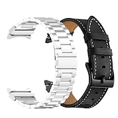 olcso Samsung óraszíjak-Óraszíj mert Samsung Galaxy Watch 7/6/5/4  40/44mm, Watch 5 Pro 45mm, Watch 6 Classic 43/47mm, Watch 4 Classic 42/46mm Rozsdamentes acél Valódi bőr Csere Szíj Fém kapocs Láncos karkötő Karszalag