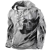 baratos Moletom masculino com cadarço-Homens Caveiras Estampas Abstratas Moletom Moletons Moletom com capuz Manga Longa Moletom com capuz Com Capuz Roupa de rua Impressão 3D Casual Diário Esportes Cinzento Cordões Imprimir Primavera