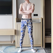 お買い得  スリープボトム-男性用 長袖アンダーシャツ あったかインナー サーマルパンツ グリッド / タータンチェック グラフィック ベーシック シンプル カジュアル 家 日常 コットン ウォーム 高通気性 ロングパンツ パンツ 弾性ウエスト 冬 秋 レイクブルー ブルー