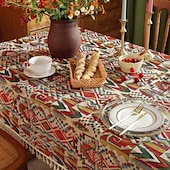baratos Toalhas de Mesa-Toalha de mesa de fazenda boho algodão linho toalha de mesa boêmia decoração de mesa resistente a rugas para restaurante, piquenique, jantar interno e externo