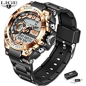 cheap Digital Watches-LIGE Men Digital Watch Chronograph Military Sports Waterproof Dual Display Calendar Chronograph Waterproof Silicone Strap Watch