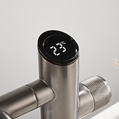 abordables Robinets de lavabo-Robinet de lavabo de salle de bain, robinet de lavabo multifonction à affichage numérique, robinet de bain rotatif à un trou en laiton (blanc/gris pistolet/noir)
