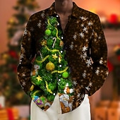 billiga Julgransoutfit-Herr Skjorta Träd Grafiska tryck Nedvikt Svart / Grön Gul Vin Purpur 3D-tryck Jul Gata Långärmad Mönster Button-Down Kläder Mode Designer Ledigt Mjukt