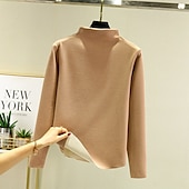 economico T-shirt semplice-Per donna Maglieria intima Camicia di fondo Tinta unica Caldo sfocato Pile Sherpa Manica lunga A collo alto Collo di pile Top regolari Strada Informale Nero Giallo Rosa Blu marino Cachi Autunno