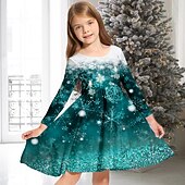 Copii Fete Rochie de Crăciun Rochie Rochie cu fulg de nea Fulg zăpadă Manșon Lung Casual Crewneck Adorabil Zilnic Poliester Sub Genunchi Rochie casual Rochie leagăn Rochie A line Toamnă Iarnă 3-10 ani ieftine Rochii de Crăciun pentru copii-Copii Fete Rochie de Crăciun Rochie Rochie cu fulg de nea Fulg zăpadă Manșon Lung Casual Crewneck Adorabil Zilnic Poliester Sub Genunchi Rochie casual Rochie leagăn Rochie A line Toamnă Iarnă 3-10 ani