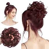 cheap Chignons-Messy Hair Buns Hair Piece Curly Hair Scrunchies for Women Girls Hairpieces Wavy Donut Hair Pieces Hair Bun Updo Hair Chignons