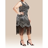 economico Abiti degli anni '20-Anni Ruggenti Anni 1920 Midi Vestito Abito Flapper Abito da Ballo Taglie Forti Normale Senza maniche Il grande Gatsby Charleston Invitato al matrimonio Paillettes Scollo a V Costume Per donna