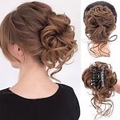 economico Chignon-chignon disordinato ricci ondulati scrunchies per capelli sintetici estensione posticci per donne parrucca chignon artiglio in chignon estensioni dei capelli chignon disordinati (12h24 # marrone