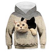 tanie 3D zwierzęta dla chłopca-Dzieci Dla chłopców Bluza z Kapturem Zjechać na pobocze Zwierzę Kot Długi rękaw Kieszeń Dzieci Top Codzienny Bluza z Kapturem Godny podziwu Codzienny Biały Żółty Niebieski Jesień 7-13 lat