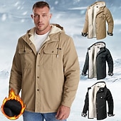 abordables Manteaux &amp; vestes-veste de chemise à capuche en molleton doublée de sherpa pour hommes veste rembourrée manteau de travail en flanelle chemise boutonnée veste d&#039;hiver en plein air thermique chaud coupe-vent léger survêtement léger parka chasse ski snowboard pêche