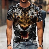 billige T-skjorter med dyreprint-Herre Unisex Dyr Tiger Grafiske trykk T skjorte Kortermet T skjorte 3D-utskrift Crew-hals Skjorte Designer Fritid Stor og høy Daglig Ferie Svart Hvit Gul Sommer Klær S M L XL XXL 3XL 4XL