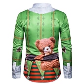 billiga Julkostym-Herr Skjorta Björn Grafiska tryck Nedvikt Grön 3D-tryck Jul Gata Långärmad Button-Down Mönster Kläder Mode Designer Ledigt Mjukt