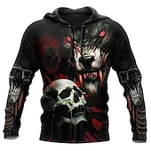 baratos Moletons masculinos com capuz-Homens Caveiras Lobo Moletom Moletons Moletom com capuz Manga Longa Moletom com capuz Com Capuz Roupa de rua Impressão 3D Diário Esportes Preto Imprimir Primavera &amp; Outono Designer