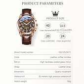 levne Quartz hodinky-OLEVS Quartz hodinky pro muže Módní obchodní oděvní voděodolné náramkové hodinky Prodyšné kožené quartz hodinky Chronograf Sportovní hodinky Dárky pro muže