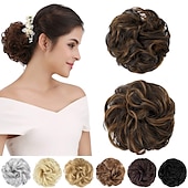 abordables Chignons-2pcs chignon désordonné chignon bouclé ondulé extensions de queue de cheval postiches cheveux chouchous wraps chignon pour femmes filles (plus chignon limité avec une longueur de cheveux plus longue