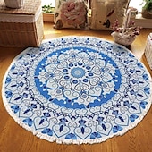 preiswerte Wohn- und Schlafzimmerteppiche-Runder Teppich mit Mandala-Quaste im Ethno-Stil, Wohnzimmer, Schlafzimmer, Couchtisch, Bodenmatte