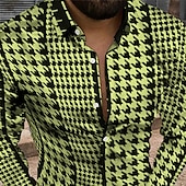 billiga Geometriska mönster-Herr Geometriska mönster Årgång Skjorta Knapp upp skjorta Långärmad Mode Designer Ledigt Dagligen Helgdag Helgen Vår &amp; sommar Nedvikt 3D Button-Down Svartvit Gul Svart / Purpur Rubinrött Marinblå