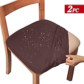abordables Funda de silla-2 fundas de asiento para comedor, color burdeos, impermeables, elásticas, con respaldo alto, fundas de licra para asiento de silla con banda elástica para boda