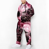 economico Set di Felpe 3D da Uomo-Per uomo Grafico Animale Lupo 2 pezzi Set di felpe 3D Felpa con Cappuccio Tuta Manica Lunga Pantaloni lunghi Con Cappuccio Moda Designer Casual Quotidiano Sportivo Uscire Stampa 3D Primavera &amp; Autunno