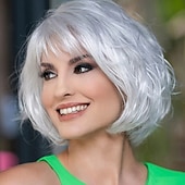 economico Parrucche trendy sintetiche-parrucca in fibra chimica parrucca europea e americana capelli corti femminili meccanismo grigio argento parrucca a testa ondulata parrucca a testa piena