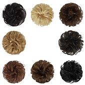 billige Hårknuter-menneskehår rotete boller 100% menneskehår knuller hårstykke ekte menneskehår bølget ask blondt hår scrunchies bustete oppsatte hårstykker for kvinner jenter