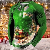 tanie Strój ze światłami świątecznymi-t koszula męska koszulka henley t koszula tee tee graficzny święty mikołaj henley morski błękit zielony czarny niebieski fioletowy 3d drukuj na zewnątrz z długim rękawem patchwork zapinana na guziki