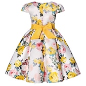 levne Párty šaty-Děti Dívčí Šaty Šaty na párty Květiny Krátký rukáv Výkon Křtinové šaty Kravatový uzel Princeznovské Polyester Midi Šaty na párty Léto Jaro 3-10 let Bordó Více barev Barva modrá