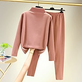 זול בגדי בית לנשים-חולצת טריקו לנשים סטים מכנסיים חולצה תחתית חולצה קז&#039;ואל יומי בייסיק שרוולים ארוכים צווארון גולף שחור סתיו &amp;amp; תלבושות חורף לבית