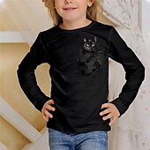halpa Tyttöjen 3D Eläimet-Lapset Tyttöjen T-paita Eläin Kausaliteetti 3D-tulostus Pitkähihainen Crewneck söpö tyyli 7-13 vuotta Syksy Musta Valkoinen Norsunluu