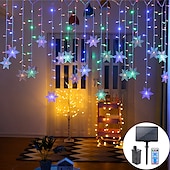 お買い得  プラグイン式電源-クリスマススノーフレークストリングライト屋外ソーラー8モード5m 216led 3.5m 96ledリモコン太陽エネルギー24vプラグインストリングライトledガーランドカーテンフェアリーストリングライト庭の軒先パーティーの装飾用