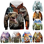 billiga Pojkens 3D-djur-Pojkar 3D Djur Dinosaurie Huvtröja Långärmad 3D-tryck Höst Vinter Mode Häftig Barn 3-13 år Utomhus Dagligen Normal