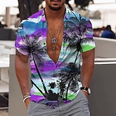 economico Piante tropicali-Per uomo Albero di cocco Paesaggi Piante tropicali Camicia Camicia hawaiana Camicia Aloha Manica corta Camicia Collo ripiegabile Di tendenza Hawaiano Originale Esterno Strada Informale Bianco + rosso